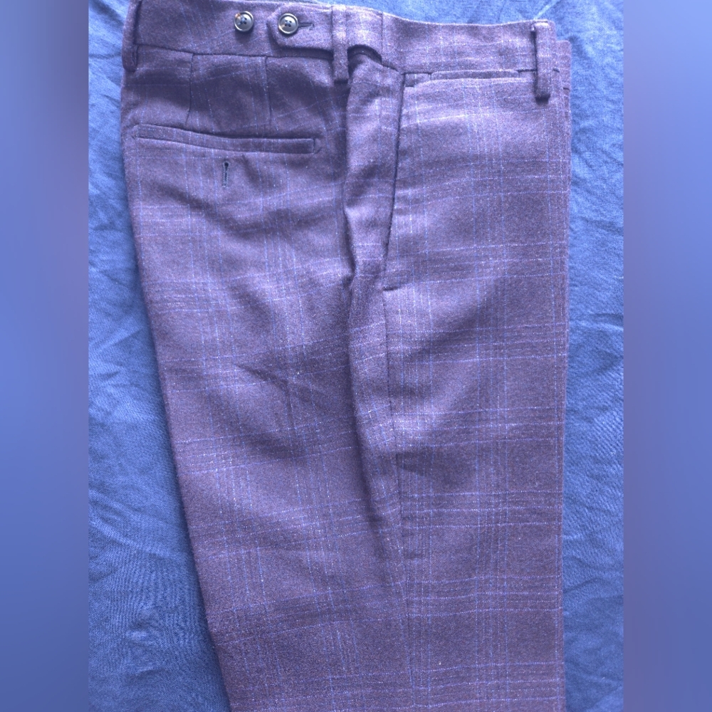 Bonobos Mens Purple Wool Plaid Slim Dress Pants Sz 32 / 32